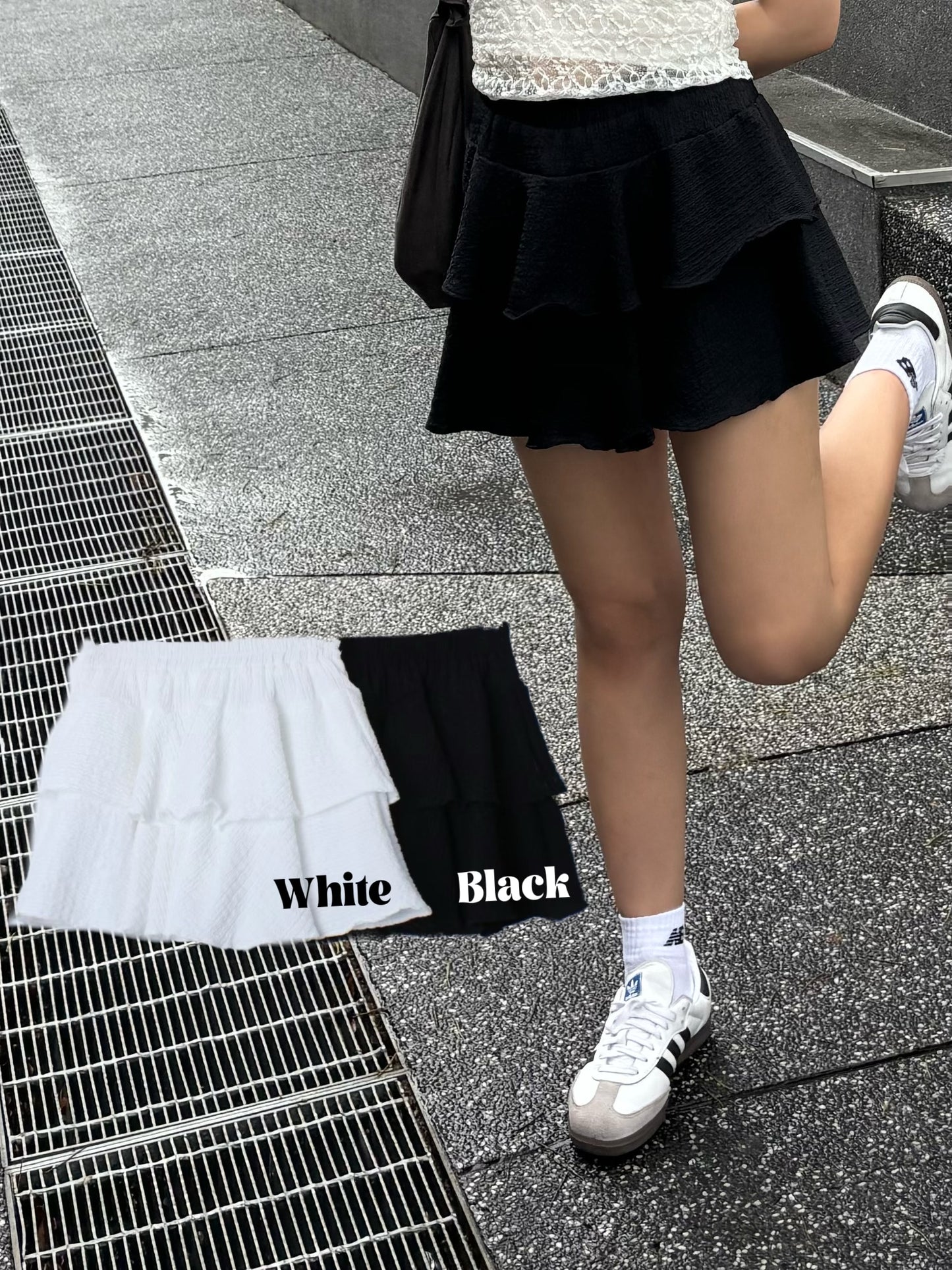 \內有打底褲/ 店主pick!A-line Embossed Multi-layer Mini Skirt