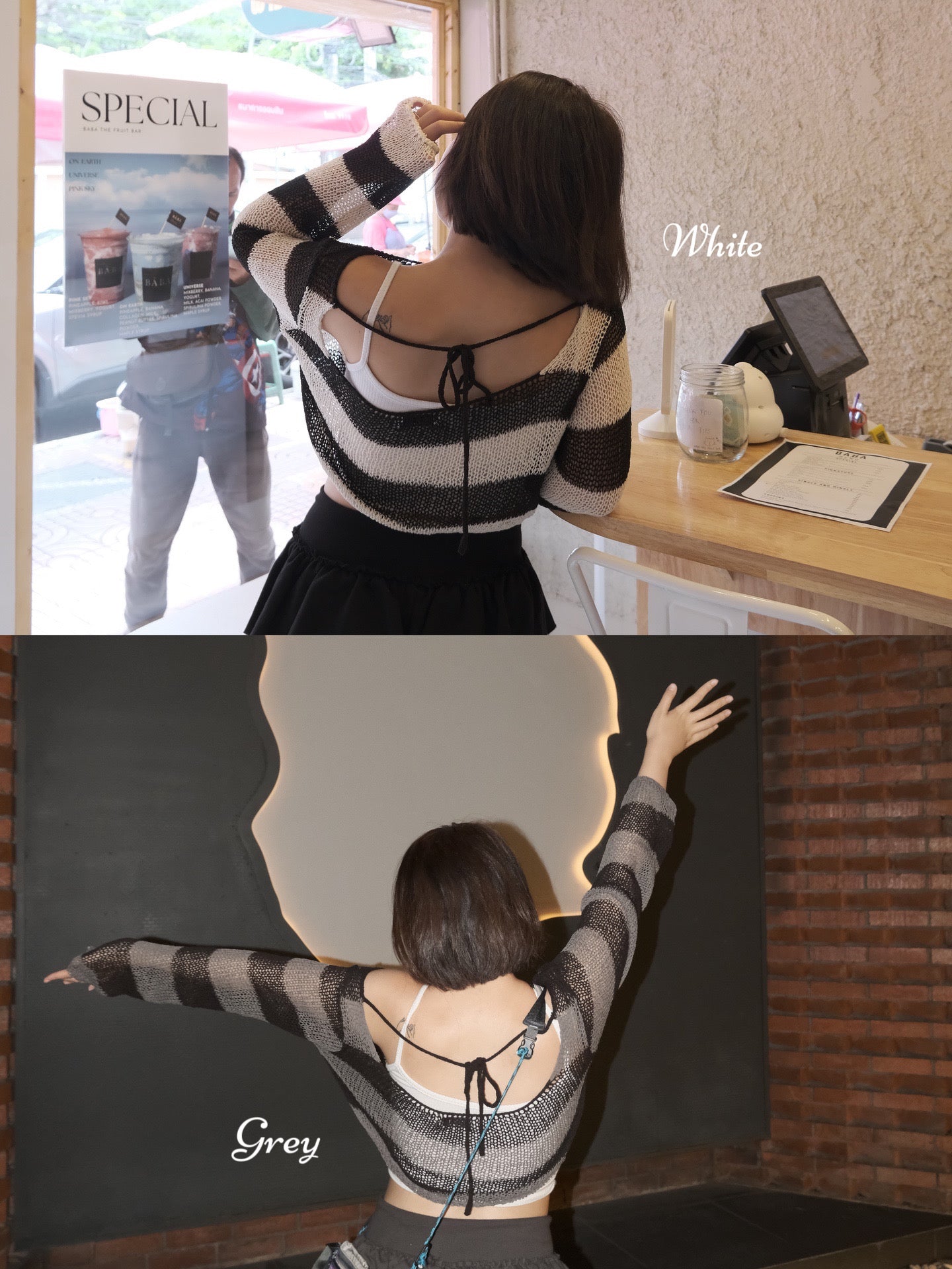 【 秋冬comeback 】Knit See-Through Striped Crop Top