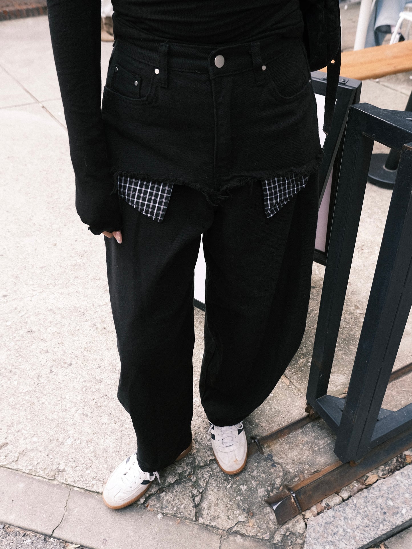 ‹KR 19› 格仔褲袋韓系闊褲