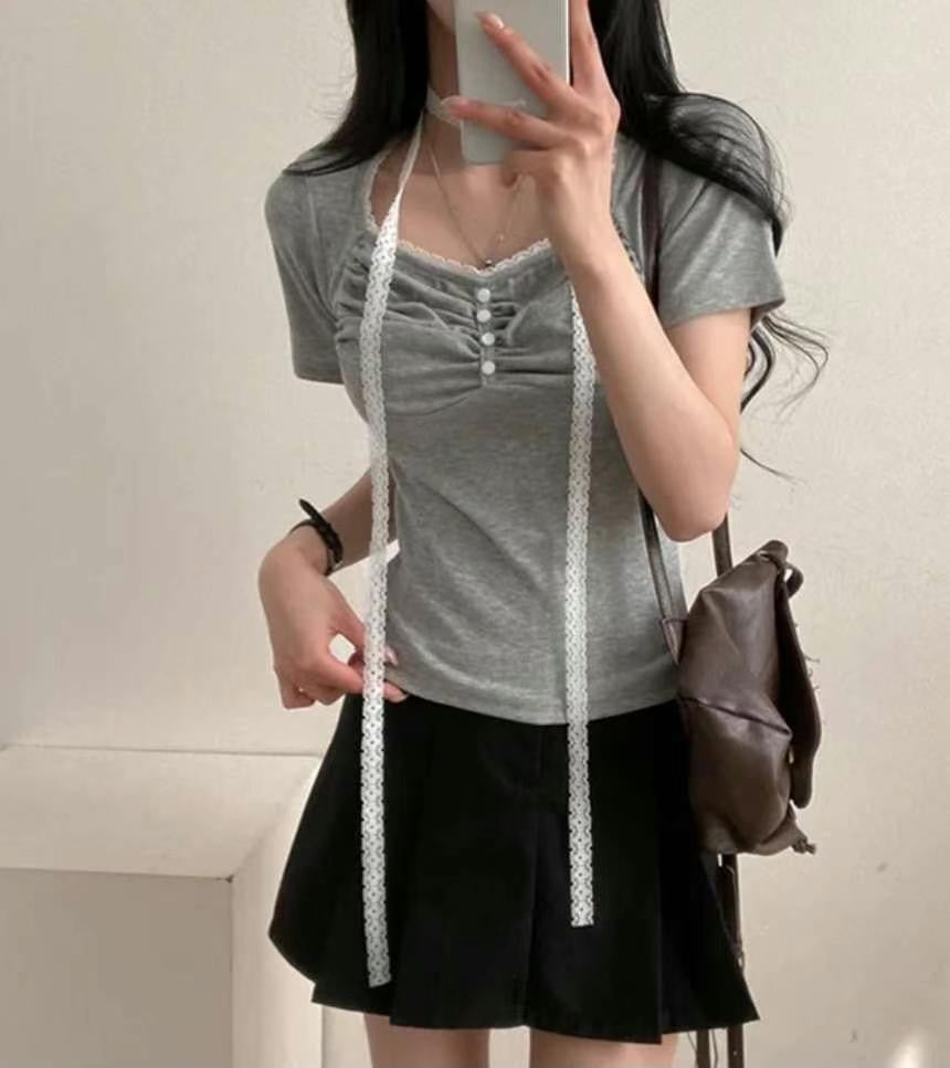 【PRE ORDER】小束胸Lace邊邊Top