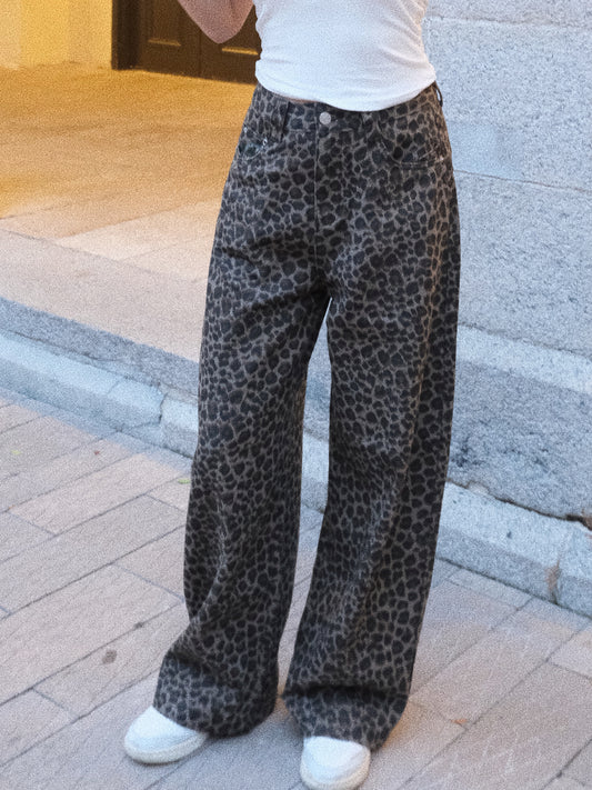 韓制大熱豹紋超直身闊褲