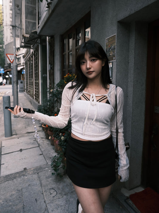 Lace花紋透砂外套配雙層無肩帶Tube Top