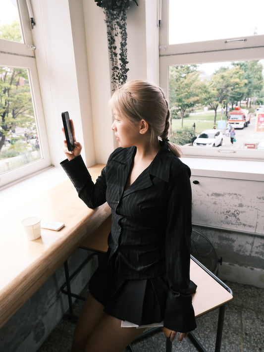 ‹KR 19› 靚到爆!! 高質收腰顯瘦直紋西裝上衣