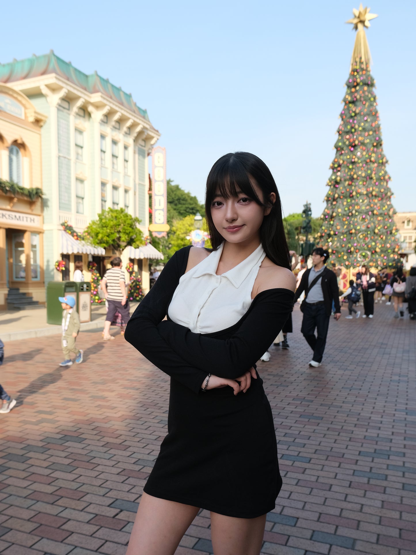 【 Christmas 額外8折🎅🏻🎄】成熟感~ 假兩件企領可拆扣露肩連身裙