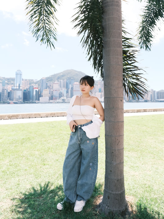 超可愛印花高腰顯瘦闊褲