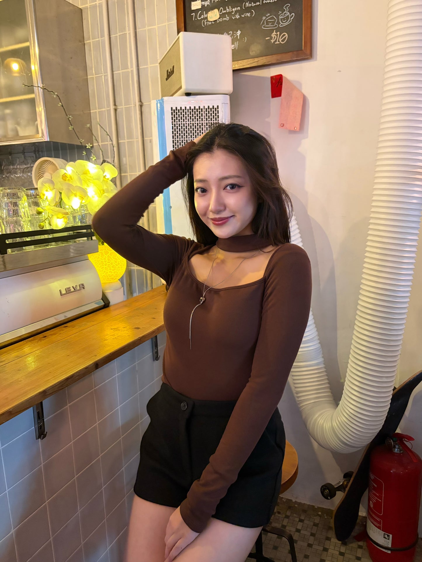 \內有Pad/ 女人味up!! 特色方領箍頸內有絨長袖Bra Top