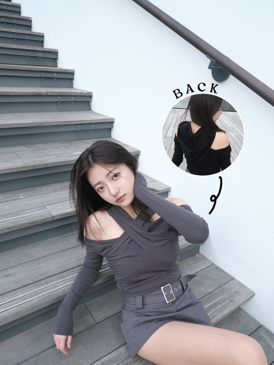 【 秋冬comeback 】超有特色🔥 有帽交疊交叉一字膊上衣