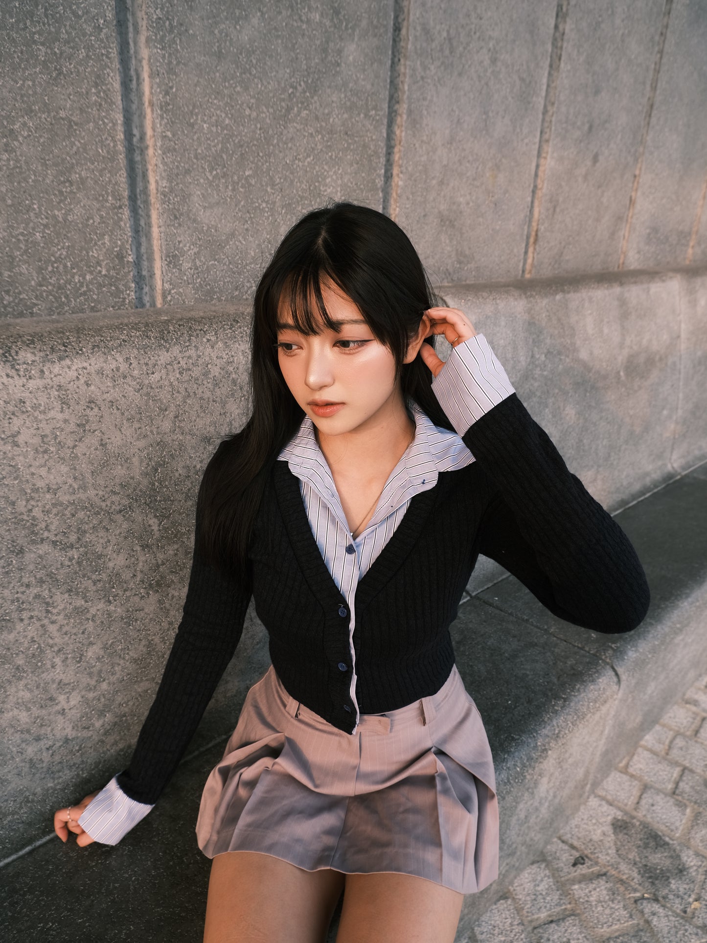 【 秋冬comeback 】假兩件韓國大熱風直紋恤衫x冷衫上衣