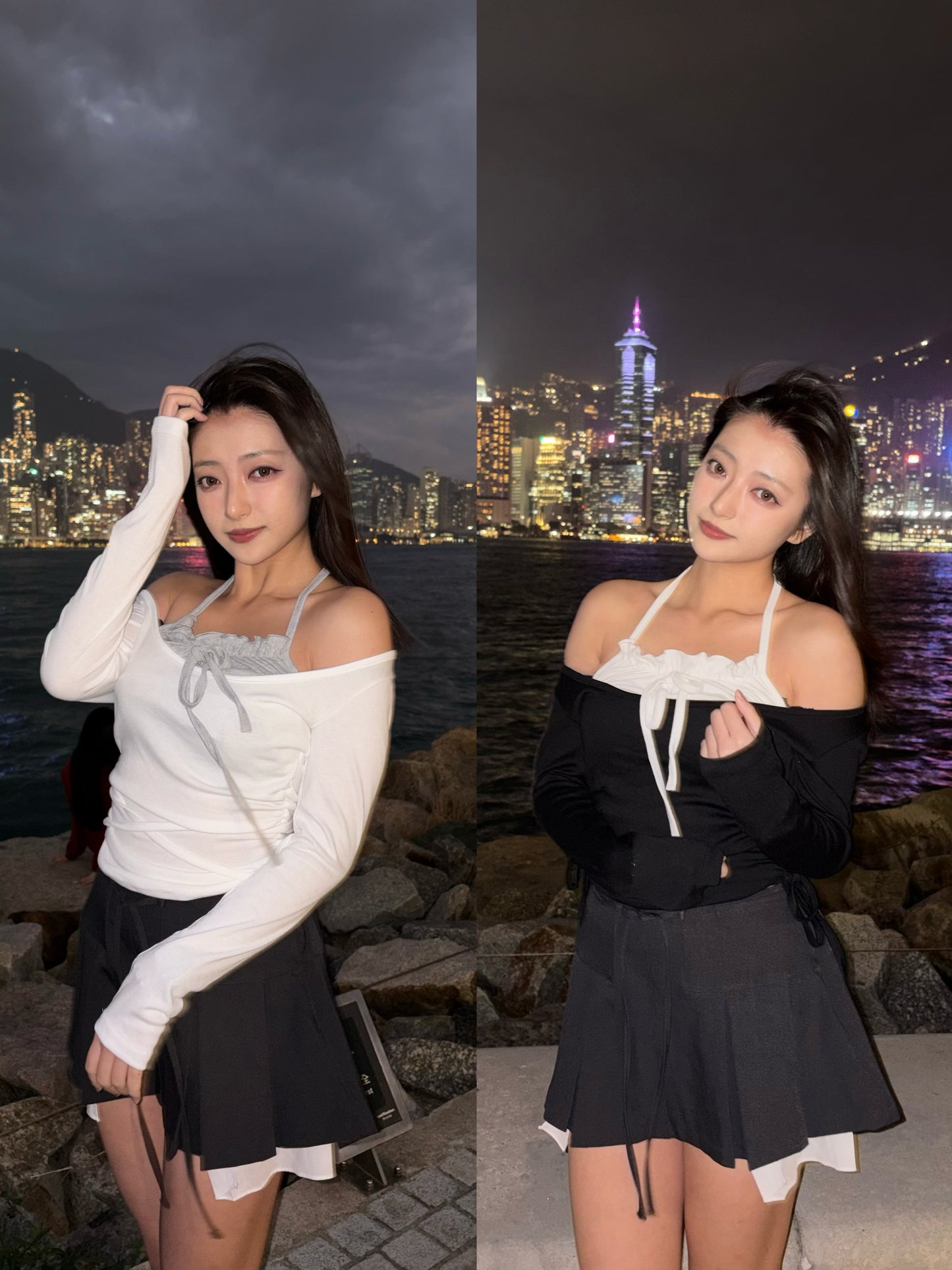 可甜可型💖假兩件掛頸公主露肩上衣