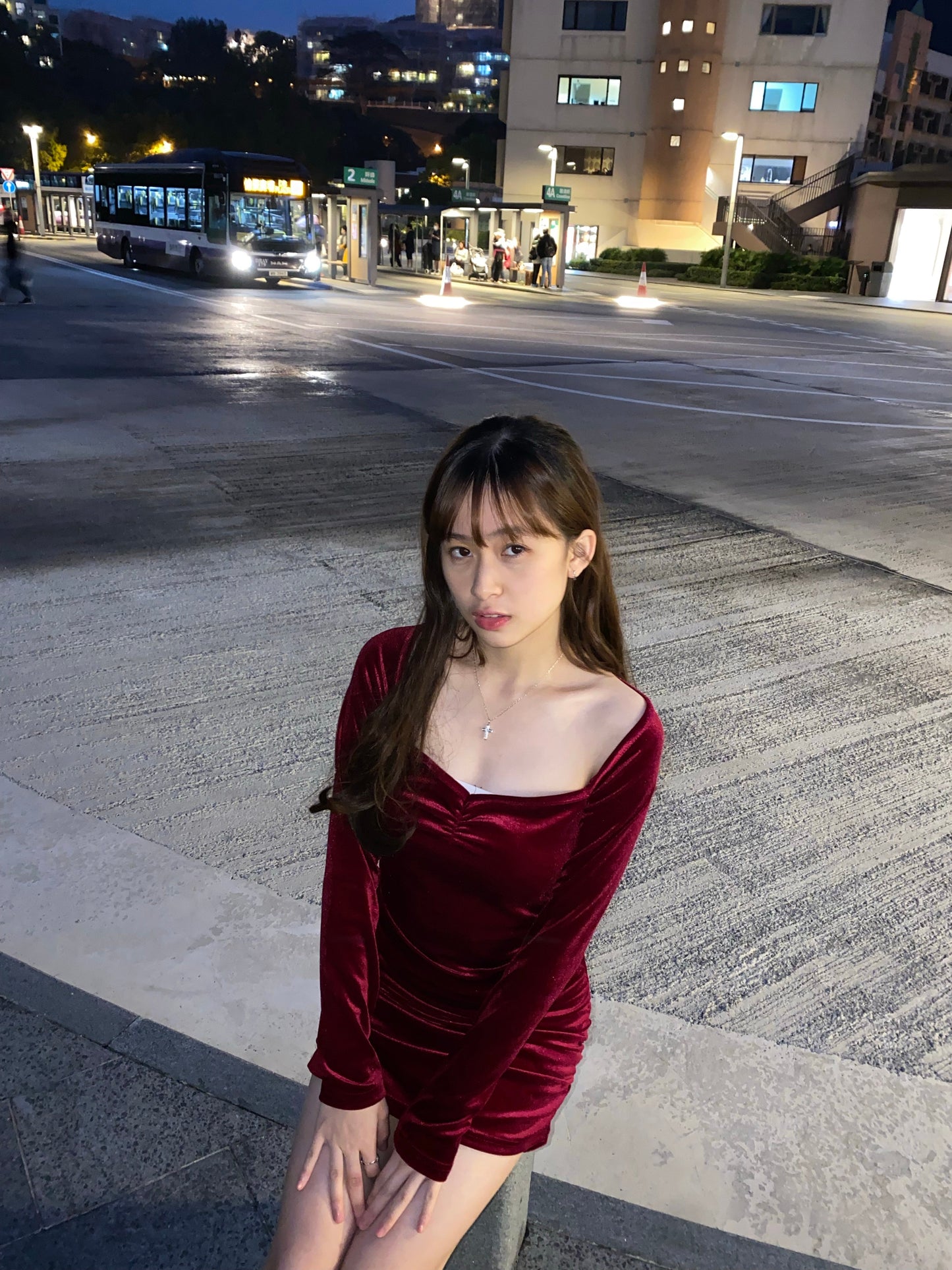 CHRISTMAS🎄 100分性感大方領天鵝絨連身裙