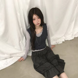 層次穿搭小卷邊可愛背心連長袖