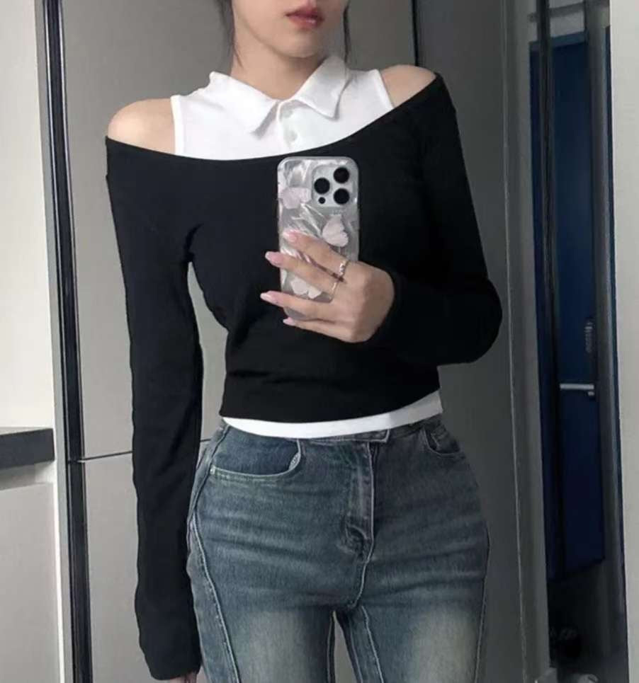 ※預購 超美!!🔥 polo領假兩件露膊上衣