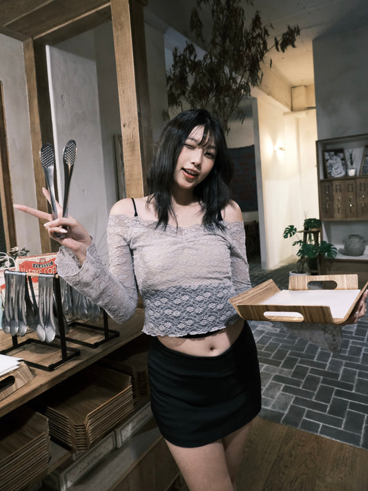 ‹KR 19› Lace超仙氣喇叭袖一字膊