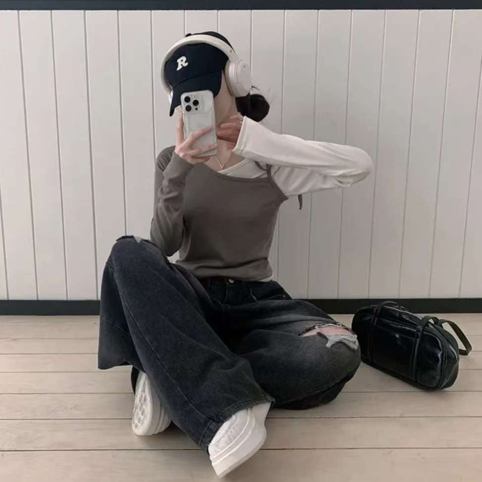 ※預購 拼色假兩件型格上衣