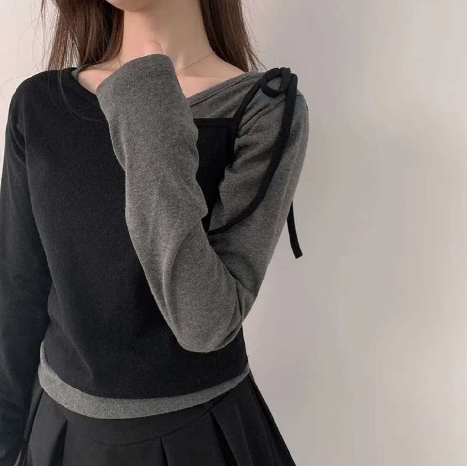 ※預購 拼色假兩件型格上衣