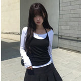 柔軟帶領口長袖上衣背心set