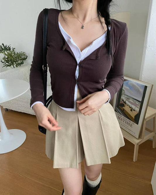 ※預購 假兩件超美扣鈕上衣