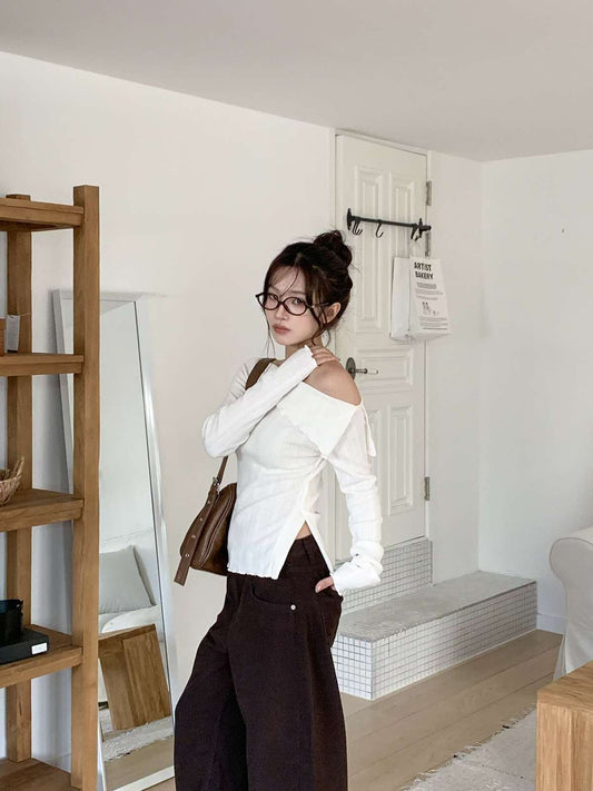 ※預購 反領開叉小捲邊一字膊