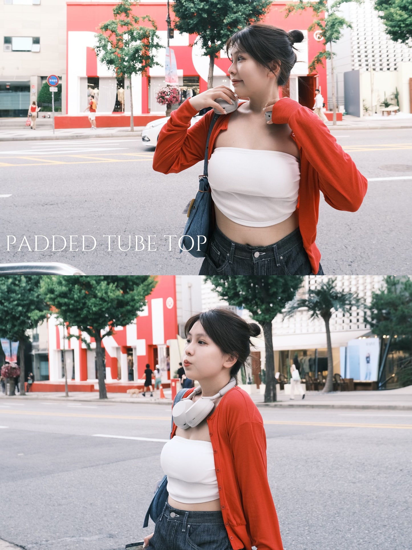 Push up Pad～ 超修腰顯瘦直紋Tube Bra Top