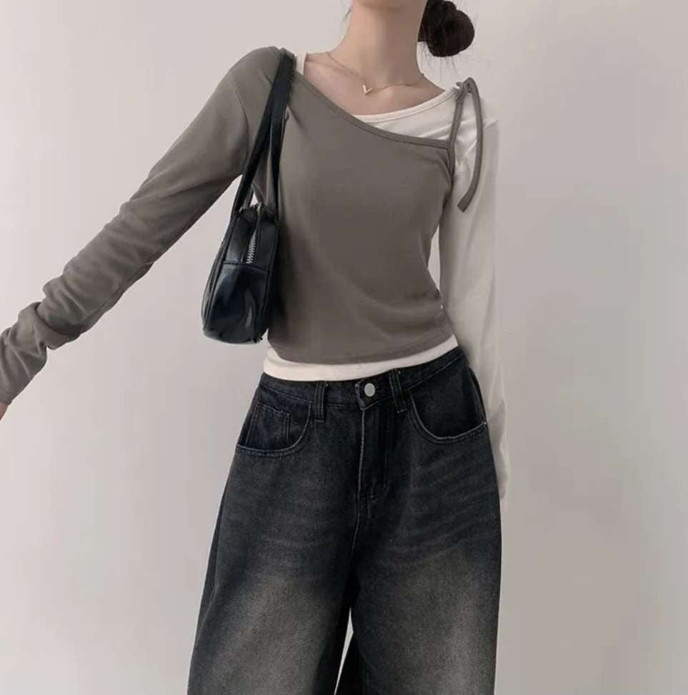 ※預購 拼色假兩件型格上衣