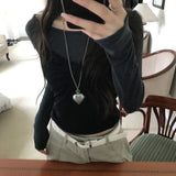 推薦掛頸心形領口配長袖上衣