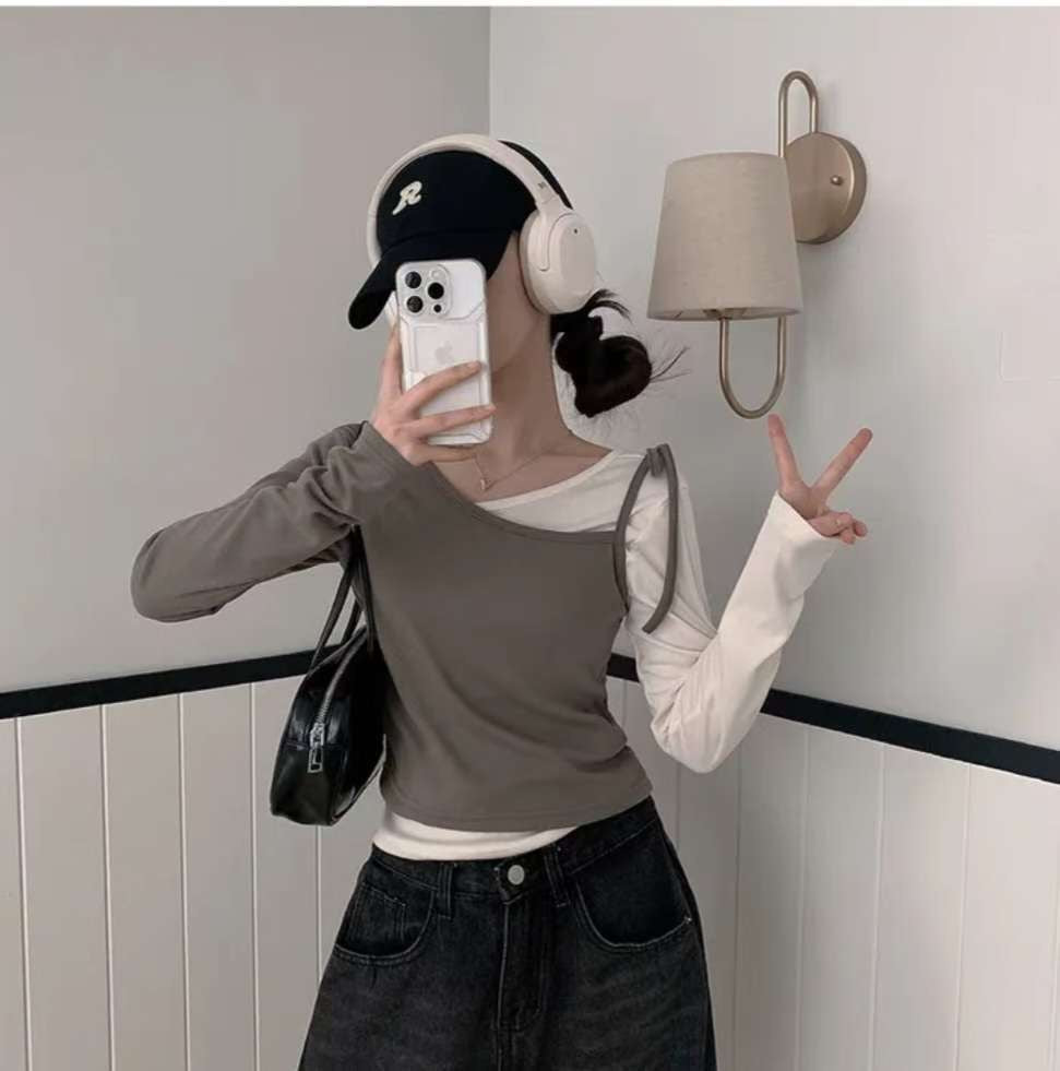 ※預購 拼色假兩件型格上衣