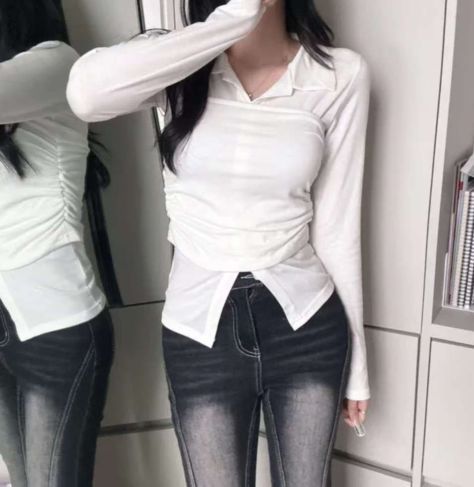 *預購 假兩件polo貼身超美超顯瘦上衣