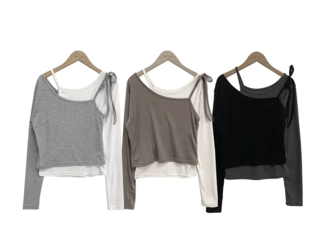 ※預購 拼色假兩件型格上衣