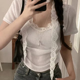 〖慶祝新網站〗韓妹大熱Lace勁微低領Top ‹4色入›