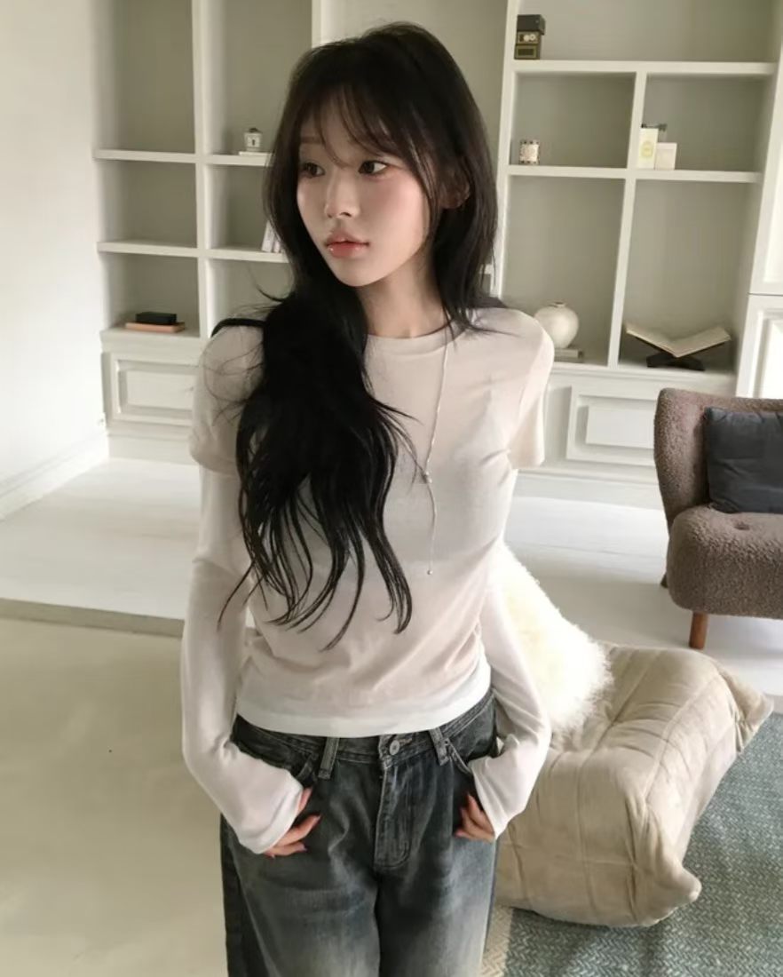 假兩件拼色簡約上衣
