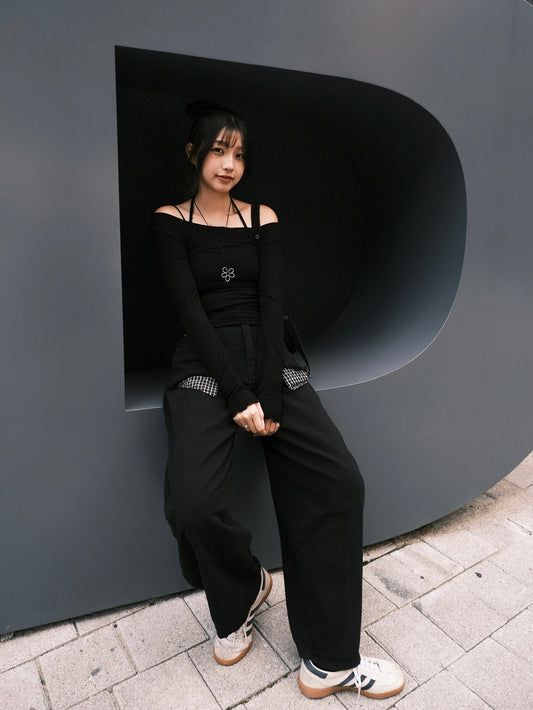 ‹KR 19› 格仔褲袋韓系闊褲