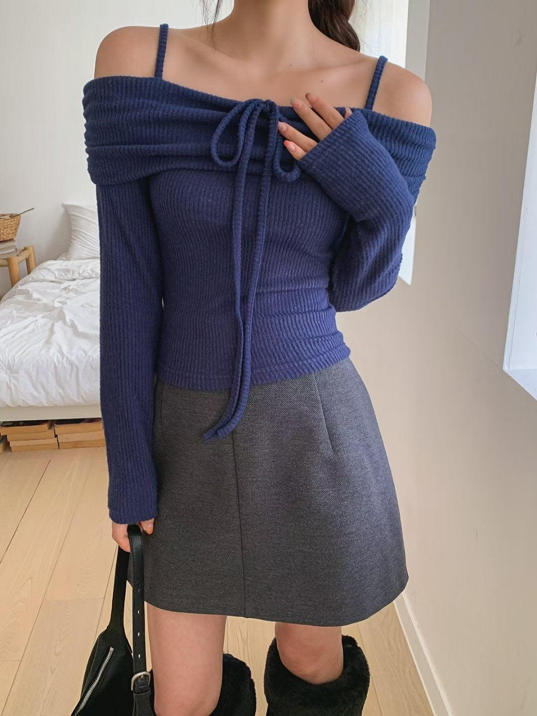 ※預購 吊帶2ways一字膊反領上衣