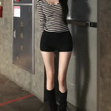 交叉綁帶露背性感間條上衣