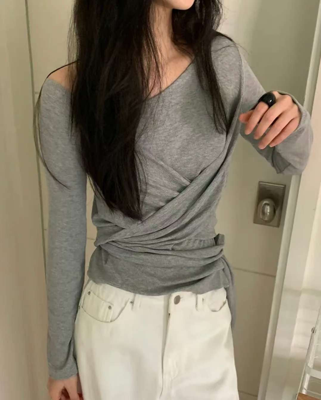 ※預購 單肩彈性綁腰Top