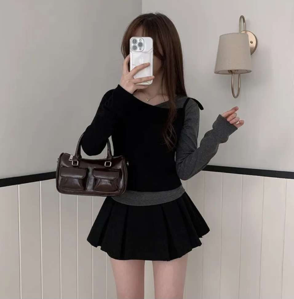 ※預購 拼色假兩件型格上衣