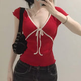 〖慶祝新網站〗可愛性感拼色低胸上衣 ‹3色入›