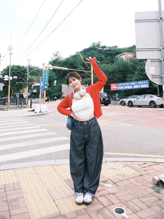 CityGirl休閑明線牛仔闊褲