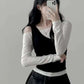 ※預購 拼色單肩型格小束腰上衣