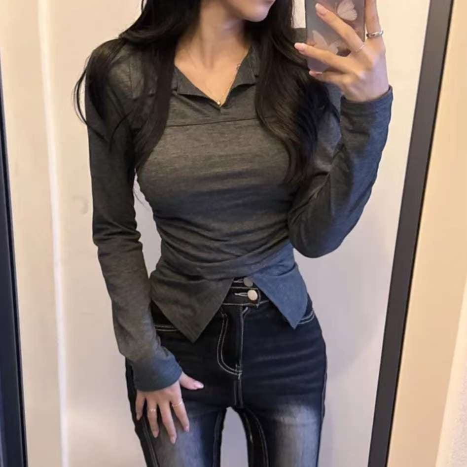 *預購 假兩件polo貼身超美超顯瘦上衣