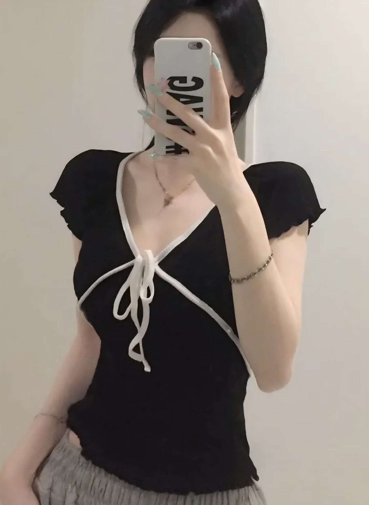 〖慶祝新網站〗可愛性感拼色低胸上衣 ‹3色入›