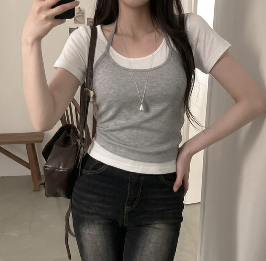 〖慶祝新網站〗舒服好看!! 掛頸背心短袖set ‹3色入›