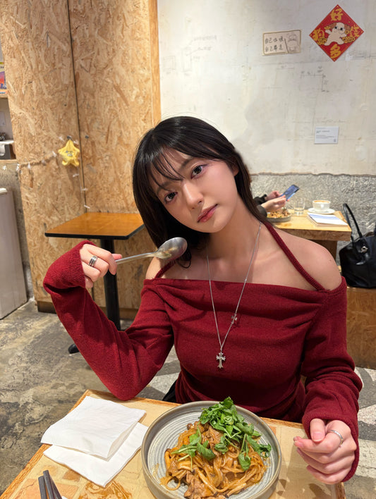 【 Christmas 額外8折🎅🏻🎄】軟棉棉🐑加絨掛頸修腰露膊上衣