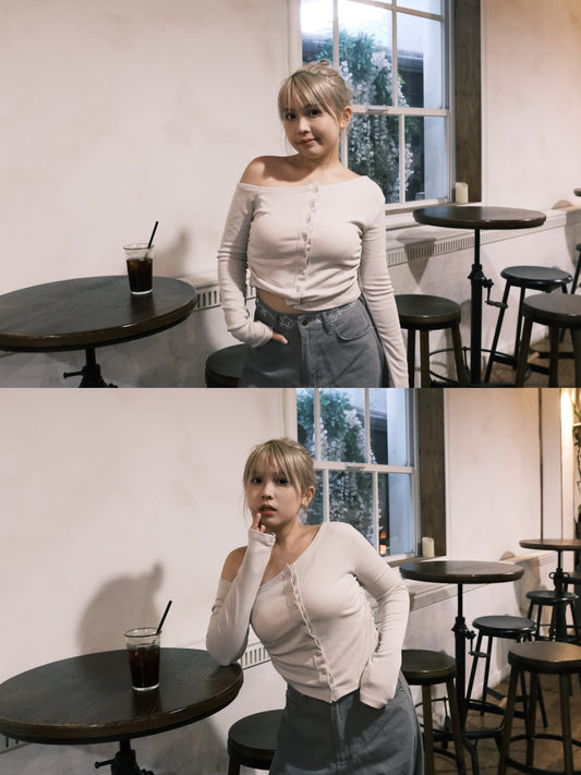 ‹KR 19› \內有微毛毛/ 單肩啪鈕束腰上衣