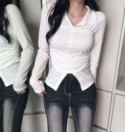 *預購 假兩件polo貼身超美超顯瘦上衣