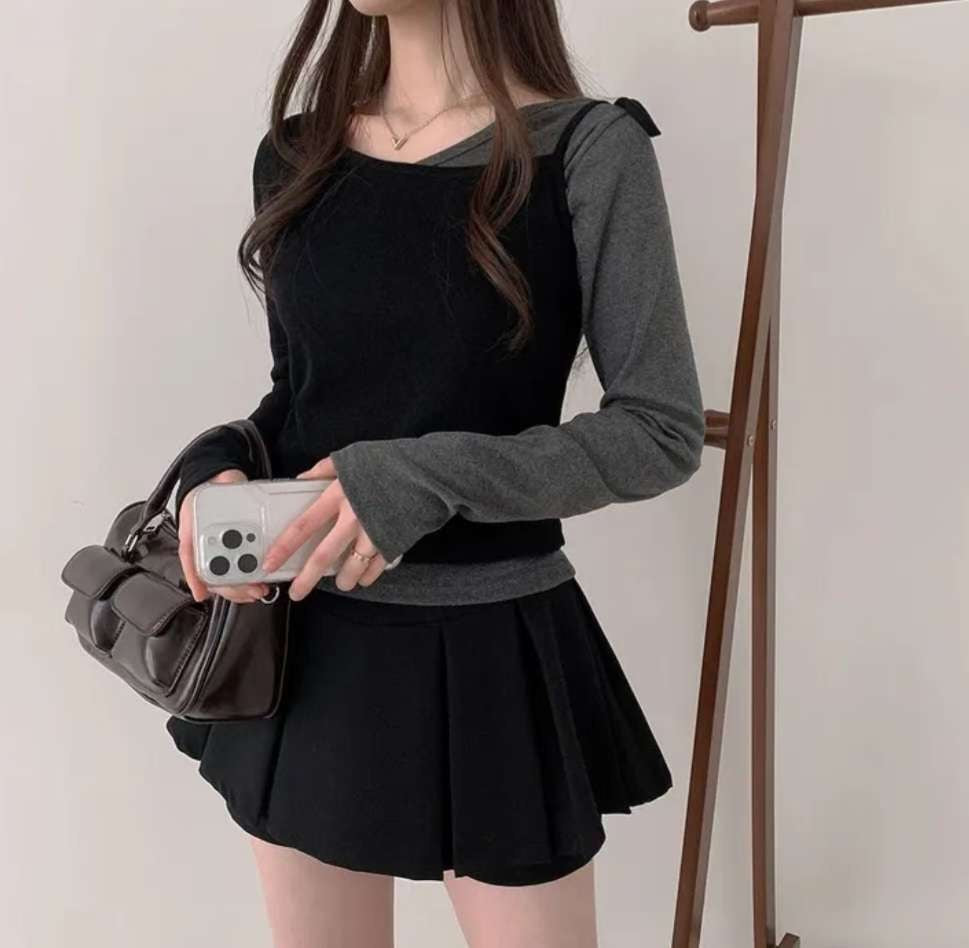 ※預購 拼色假兩件型格上衣