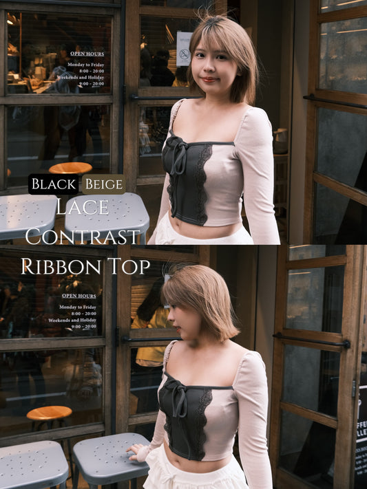 Lace Contrast Ribbon Top