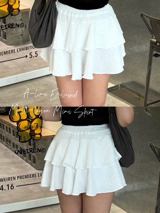 \內有打底褲/ 店主pick!A-line Embossed Multi-layer Mini Skirt