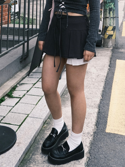 ‹ KR19 ›簡約不普通!!校園風拼接西裝裙