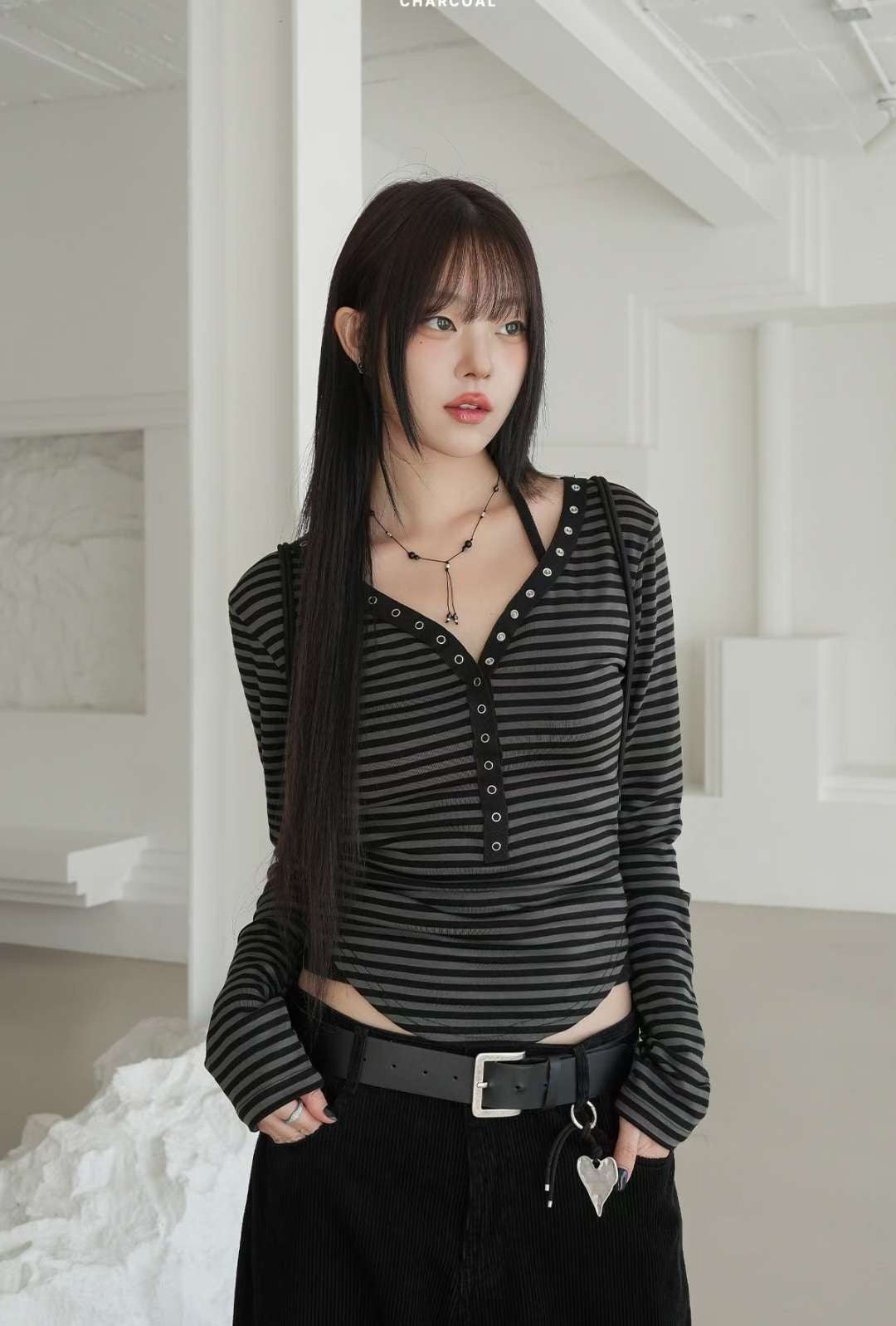 ※預購 間條修腰間條掛頸Top