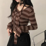 間條短身綁帶上衣外搭